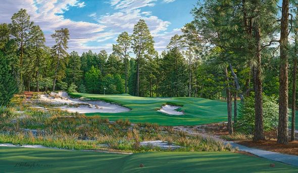 Linda Hartough Limted Edition 2014 U.S. Open Championship Print :"9th Hole, Pinehurst No. 2, Pinehurst Resort and Country Club"
