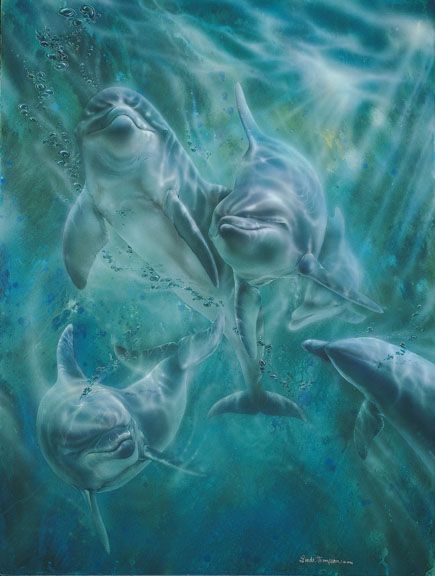 Linda Thompson Signed by the Artist Limited Edition Paper Lithograph:"Cool Water - Dolphins"