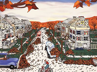 Linnea Pergola Limited Edition Serigraph on Paper: " Center Avenue in Fall "