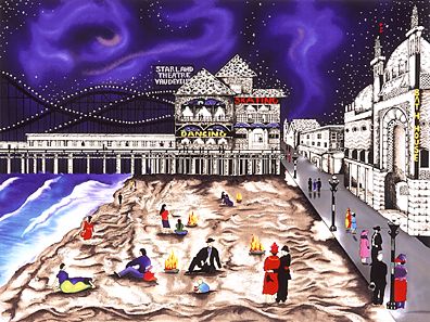 Linnea Pergola Limited Edition Serigraph on Paper: " Seaside Nights - Nothern Lights "