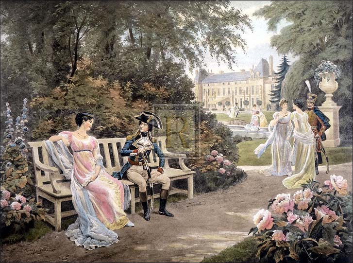 Lionel Peraux Artist Hand Colored Copper Plate Printed Atelier Print:"Bonaparte and Josephine"