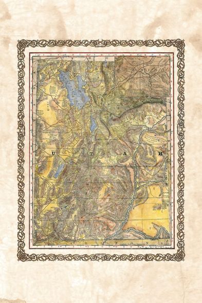 Lisa Middleton 40 x 30 Open Edition Giclee on Canvas:"Utah Map"