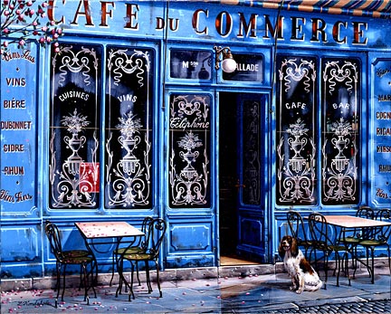 Liudmila Kondakova Hand-Crafted Lithograph on Paper:"Cafe du Commerce"