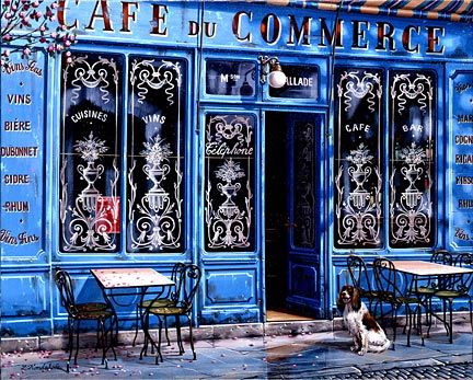 Liudmila Kondakova Hand-Crafted Lithograph on Paper:"Cafe du Commerce"