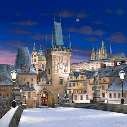 Liudmila Kondakova Hand-Pulled Serigraph on Canvas:"Prague"