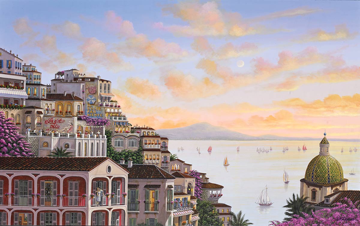 Liudmila Kondakova Hand-Signed Archival Print on Canvas:"Sunset in Positano"