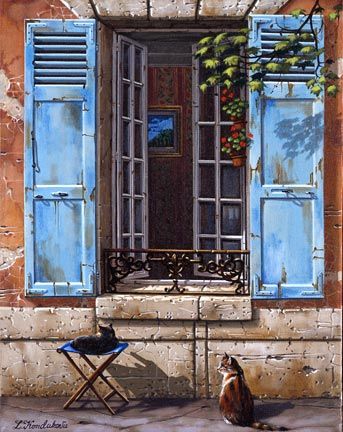 Liudmila Kondakova Handsigned and Numbered Limited Edition Hand-Crafted Stone Lithograph: "Le Chats"