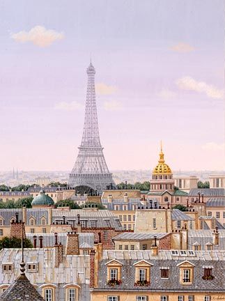Liudmila Kondakova Handsigned and Numbered Limited Edition Hand-Crafted Stone Lithograph: "Paris Daybreak"