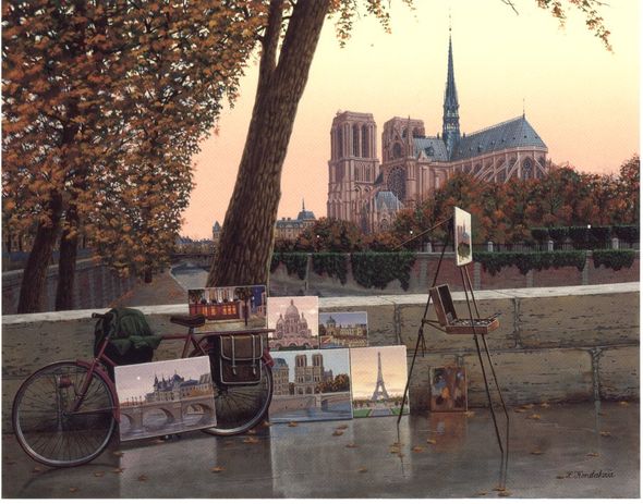 Liudmila Kondakova Handsigned and Numbered Limited Edition Serigraph on Gesso Board:"Autumn on the Seine"