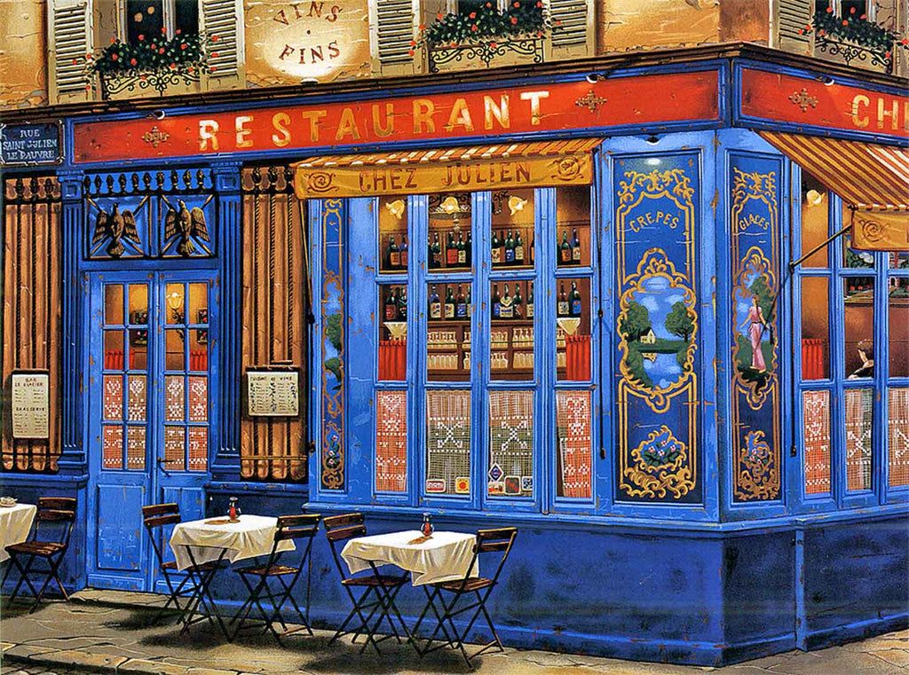 Liudmila Kondakova Limited Edition Serigraph on Paper: "Chez Julian - Sidewwalks of Paris"