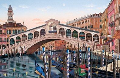 Liudmila Kondakova Signed And Numbered Limited Edition Serigraph on Coventry Smooth White Paper:"Rialto Bridge At Sunset"
