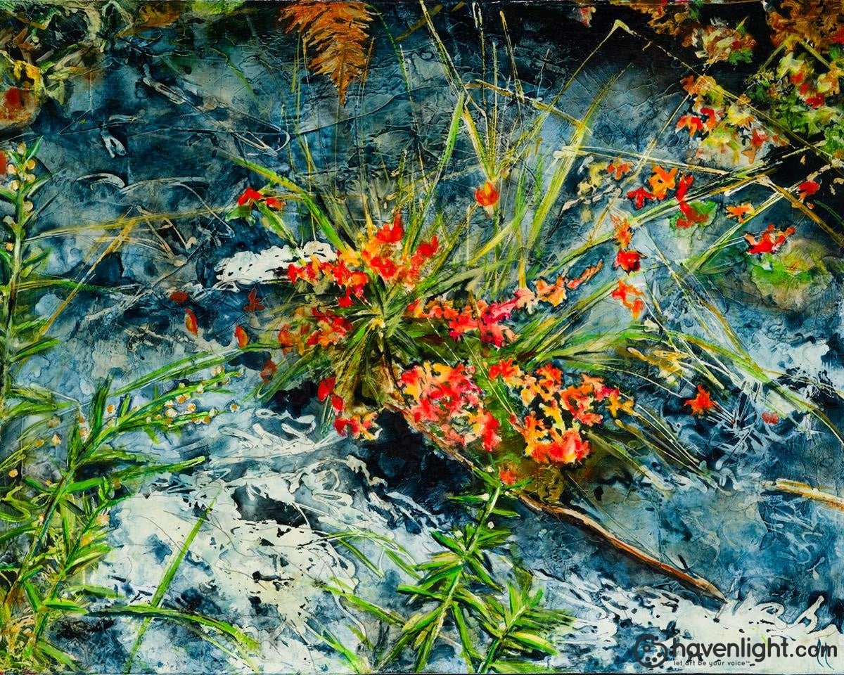 Liz Lindsay Fine Art Canvas Giclee: "Cascade Flowers"