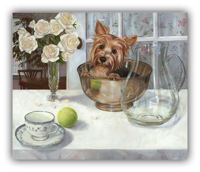 Lorena Pugh Limited Edition Canvas Giclee:"Still Life with Yorkie"