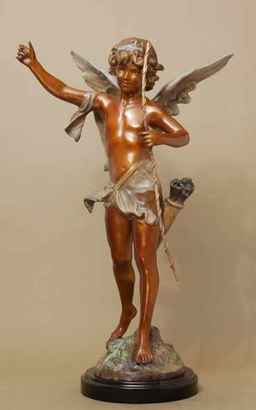 Louis-Auguste Moreau Handcrafted Solid Bronze Sculpture:"Cupid"