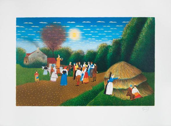 Louis Vincent Rare Vintage Artist Signed Lithograph: "Evening Rejoice"