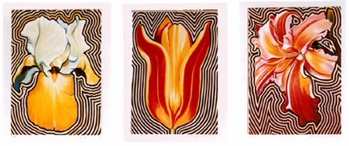 Lowell Nesbitt Limited Edition Hand Pulled Serigraph on Paper: "ELECTRIC IRIS, TULIP, LILY"