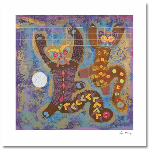 Lu Hong Limited Edition Serigraph Print: "Kitty Camp Playmates" Lu Hong Limited Edition Serigraph Print: "Kitty Camp Playmates"