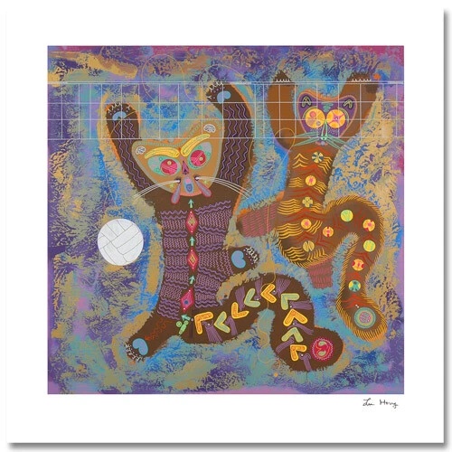 Lu Hong Limited Edition Serigraph Print: "Kitty Camp Playmates"