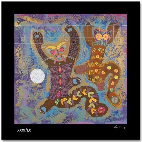Lu Hung Limited Edition Serigraph Print: "Kitty Camp Playmates" Lu Hung Limited Edition Serigraph Print: "Kitty Camp Playmates"