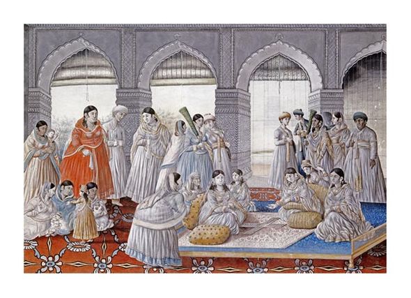 Lucknow School Fine Art Open Edition Gicl&eacute;e:"The Royal Harem Playing Pachisi in a Lucknow Palace"