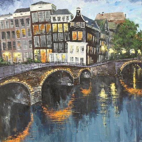 Lucy Liasheva Hand Signed and Numbered Limited Edition Artist Embellished Canvas Giclee: "Holland. Amsterdam"