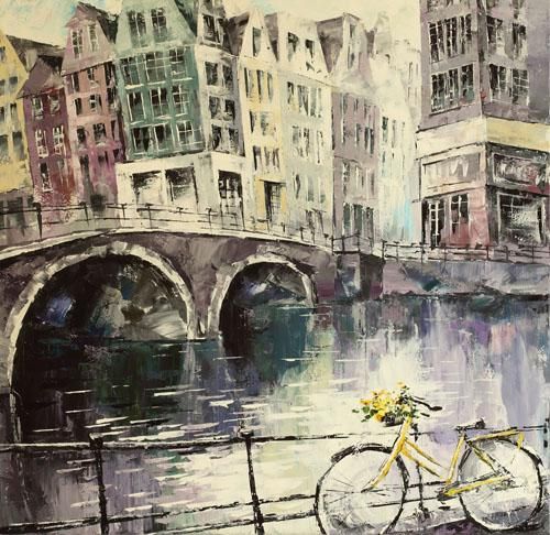 Lucy Liasheva Hand Signed and Numbered Limited Edition Artist Embellished Canvas Giclee: "Holland. Amsterdam"