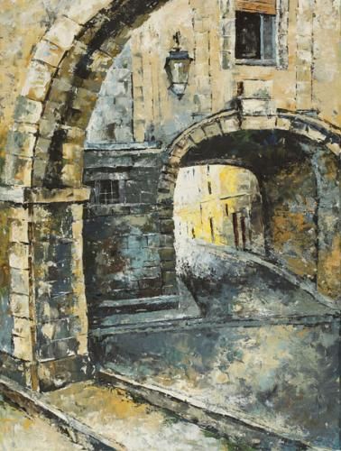 Lucy Liasheva Hand Signed and Numbered Limited Edition Artist Embellished Canvas Giclee: "Italy. Old Street. Rome"
