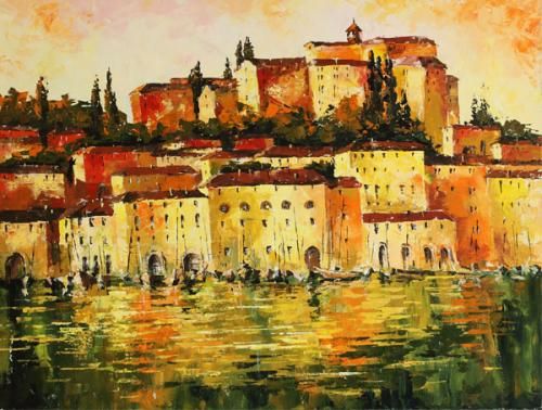 Lucy Liasheva Hand Signed and Numbered Limited Edition Artist Embellished Canvas Giclee: "Italy.Tuscany.Sunset"