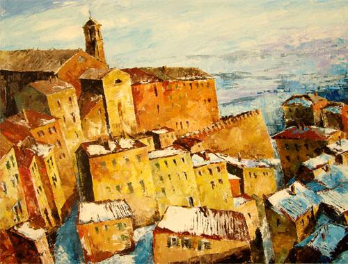 Lucy Liasheva Hand Signed and Numbered Limited Edition Artist Embellished Canvas Giclee: "Italy. Winter. Verona."