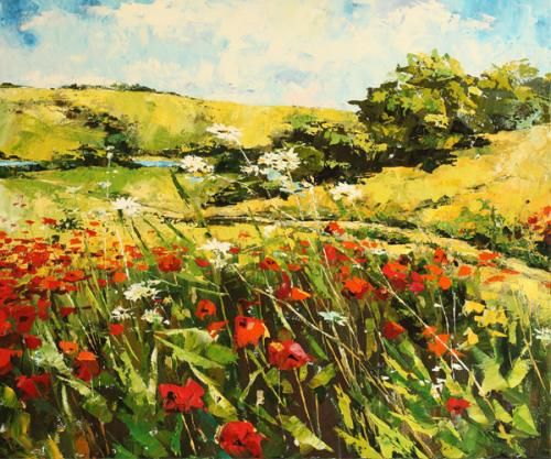 Lucy Liasheva Hand Signed and Numbered Limited Edition Artist Embellished Canvas Giclee: "Poppies Field"