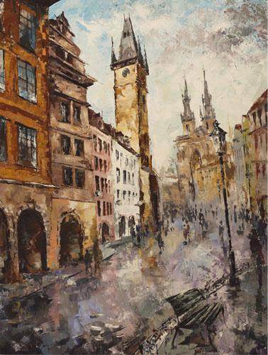 Lucy Liasheva Hand Signed and Numbered Limited Edition Artist Embellished Canvas Giclee: "Prague. After the Rain"