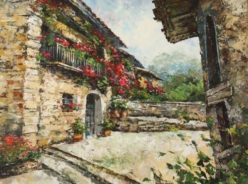 Lucy Liasheva Hand Signed and Numbered Limited Edition Artist Embellished Canvas Giclee: "Spain. Old Village"