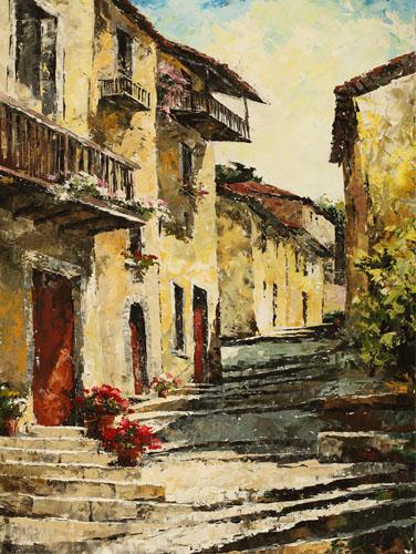 Lucy Liasheva Hand Signed and Numbered Limited Edition Artist Embellished Canvas Giclee: "Spain. Small Village"