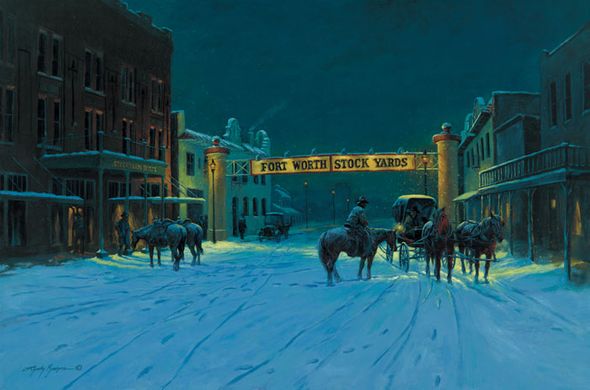 Lyndy Benson Open Edition Museum Quality Canvas Gicl&eacute;e: "Silent Night in Cowtown"