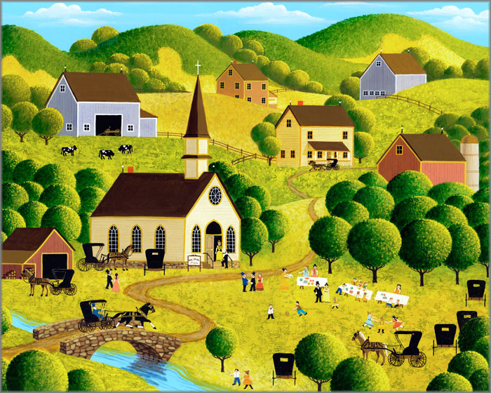 LYNN KAATZ 22X30 Secondary Market Art: "CHURCH PICNIC SGCNV"