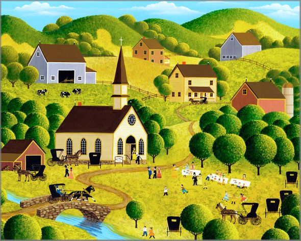 LYNN KAATZ 22X30 Secondary Market Art: "CHURCH PICNIC SGCNV"