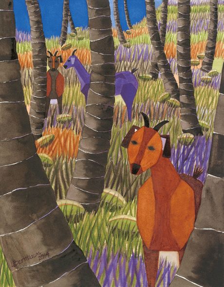Lynne Bernbaum Limited Edition Museum Quality Gicl&eacute;e: "Goats In Coconuts 4"