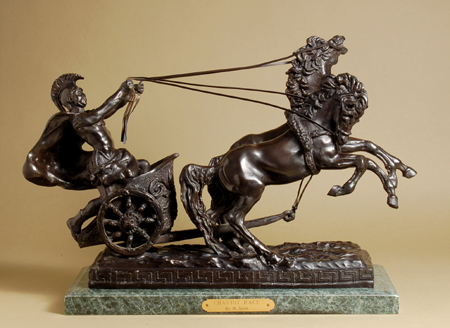 M. Leon Handcrafted Solid Bronze Sculpture"Chariot Race":