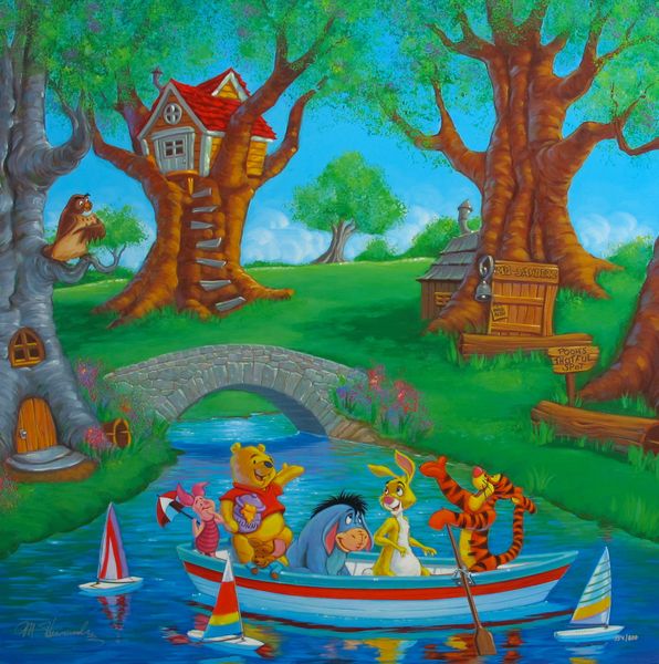 Manny Hernandez Hand Signed Limited Edition Serigraph:"Disney Friends In The Woods Winnie The Pooh"
