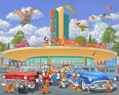 Manuel Hernandez Signed and Numbered Artist Hand Embellished Gicl&eacute;e on Canvas: "Walt's Drive In (Deluxe)"