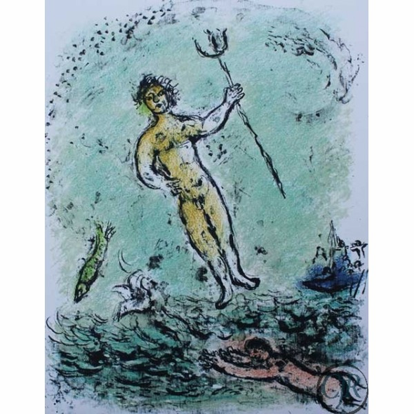 Marc Chagall Color Lithograph on Paper; Volume II: "Poseidon"