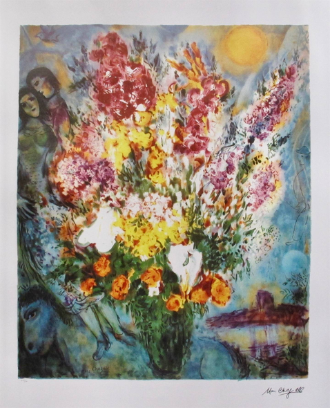 Marc Chagall Limited Edition Facsimile Signed Lithograph:"Original Bouquet"