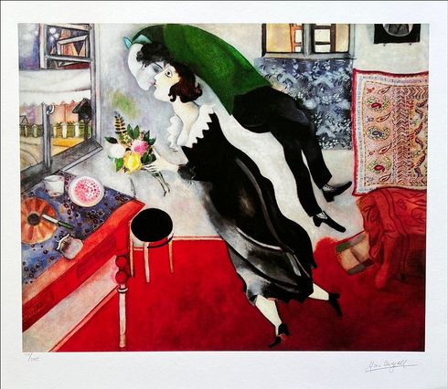 Marc Chagall Limited Edition Facsimile Signed Small Giclee:"Birthday" Marc Chagall Limited Edition Facsimile Signed Small Giclee:"Birthday"