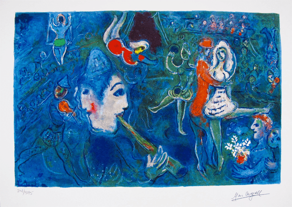 Marc Chagall Limited Edition Facsimile Signed Small Giclee:"Circus Clown & Dancer"