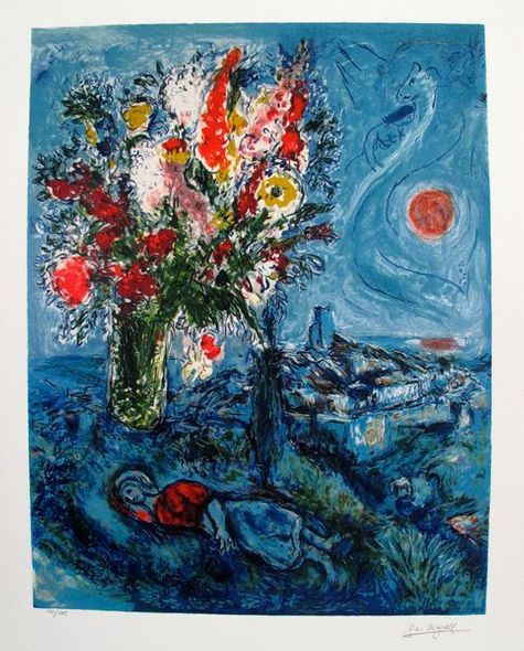 Marc Chagall Limited Edition Facsimile Signed Small Giclee:"La Dormeuse Aux Fluers"