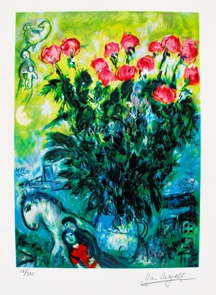 Marc Chagall Limited Edition Facsimile Signed Small Giclee:"Les Roses"