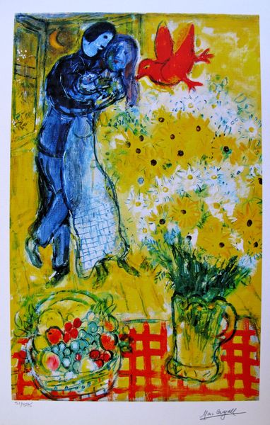 Marc Chagall Limited Edition Facsimile Signed Small Giclee:"Lovers And Daisies"