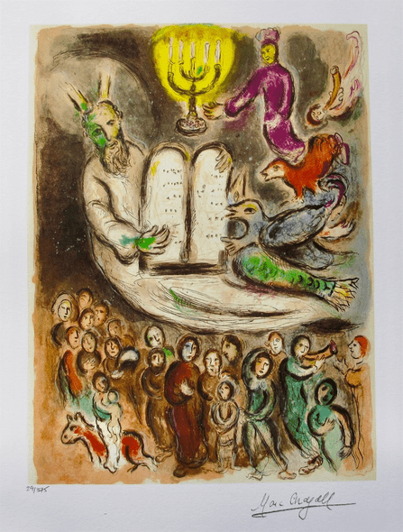 Marc Chagall Limited Edition Facsimile Signed Small Giclee:"Moses And The Tablets"