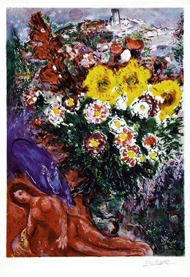 Marc Chagall Limited Edition Interpretation, Not Direct Reproduction. Giclee with Facsimile Signature:"Les Soucis"