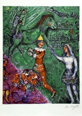 Marc Chagall Limited Edition Interpretation, Not Direct Reproduction. Lithograph Ed. 2000 with Facsimile Signature:"Le Cirque Vert"